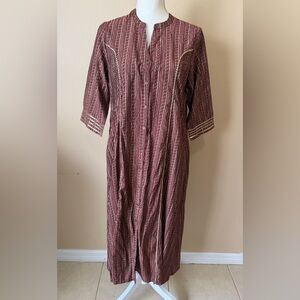 Stop at Nothing Women’s Sz M Red/Gold Striped Button Up Kurta